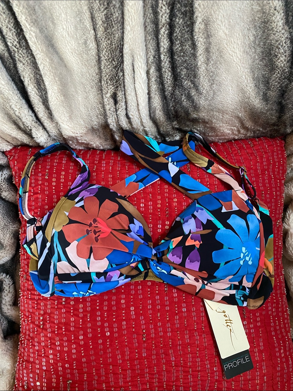 Gottex Beautiful Print Adjustable Supportive Bikini Top NWT